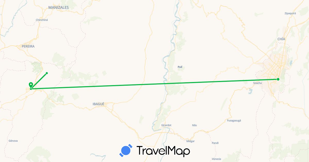 TravelMap itinerary: driving, bus in Colombia (South America)